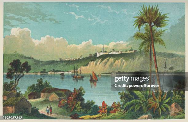 port of luanda at luanda, angola, africa - 19th century - tall ship stock illustrations