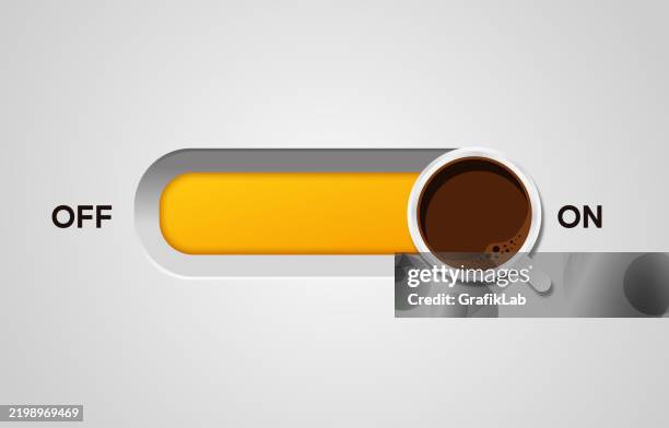 off, on switch with foam coffee in white coffee cup - coffee cup top view stock illustrations