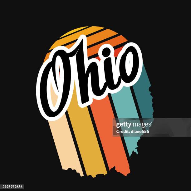 retro usa state map on a retro badge label on a transparent base - ohio - ohio vector stock illustrations