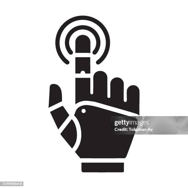 ai robot finger. artificial intelligence circuit icon. machine learning and neural network icon. - quantum computing chip stock illustrations