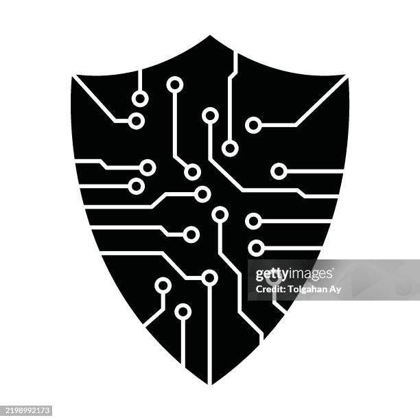 data protection & digital security, artificial intelligence security, cyber defense & ai security, technology shield icons – ai, cybersecurity & data privacy symbol, ai-based cyber protection - cloud security stock illustrations