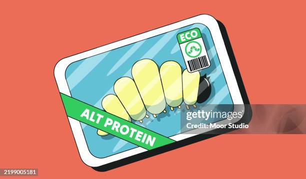 illustrazioni stock, clip art, cartoni animati e icone di tendenza di verme nell'illustrazione del pacchetto di plastica del supermercato - baco