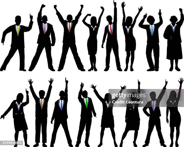 happy business people celebrating silhouettes - professional dancer stock illustrations