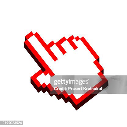 Pixel mouse cursor icon. Red hand cursor Pixel mouse cursor icon. Red hand cursor