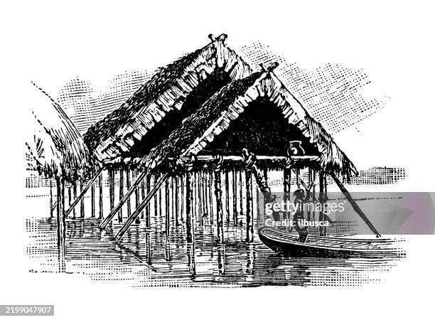 ilustraciones, imágenes clip art, dibujos animados e iconos de stock de vivienda lacustre o ajoupa, venezuela - cultura venezolana