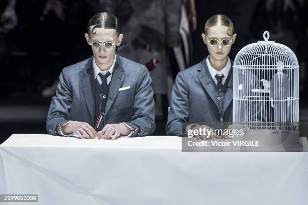 Model walks the runway during the Thom Browne Ready to Wear Fall/Winter 2025-2026 fashion show as part of the New York Fashion Week on February 11,...