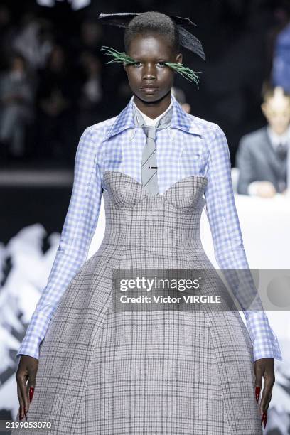 Model walks the runway during the Thom Browne Ready to Wear Fall/Winter 2025-2026 fashion show as part of the New York Fashion Week on February 11,...