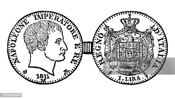 lira, napoleon i - coin collector stock illustrations