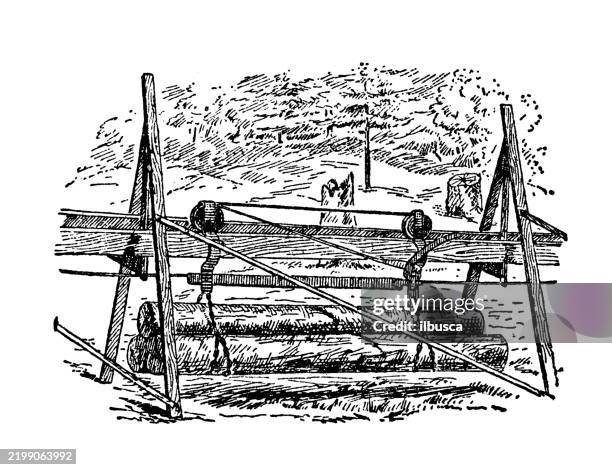 logging railway - log pile stock illustrations