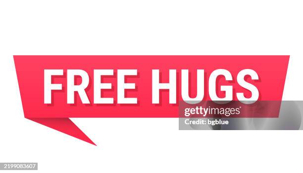 free hugs - red speech bubble on blank background - holding chat bubble stock illustrations