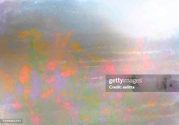 vector illustration of an aquarelle - flowers, sky ... - dramatic sunrise stock illustrations