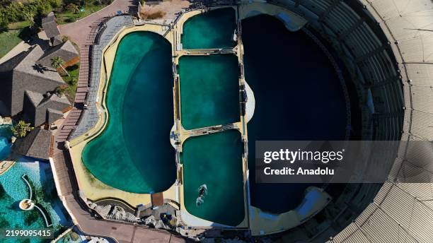 An aerial view of the now-closed Hotel Marineland in Antibes, France on February 15, 2025. The park, which closed permanently on January 5, was the...