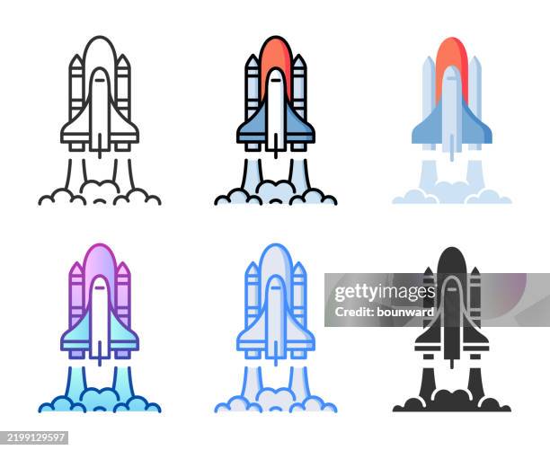 illustrations, cliparts, dessins animés et icônes de icône de la navette spatiale. 6 styles différents. trait modifiable. - airport logos