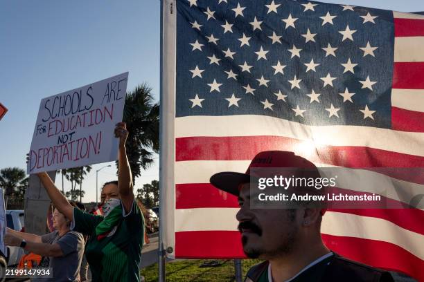 Group of demonstrators protest President Trump's deportation policies, February 8 in Port Isabel, Texas.