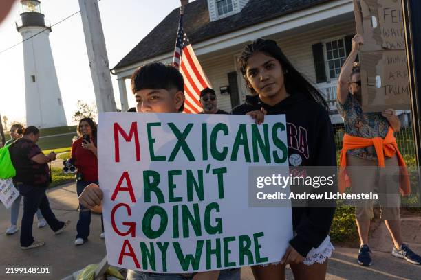 Small group of demonstrators protest President Trump's deportation policies, February 8 in Port Isabel, Texas.