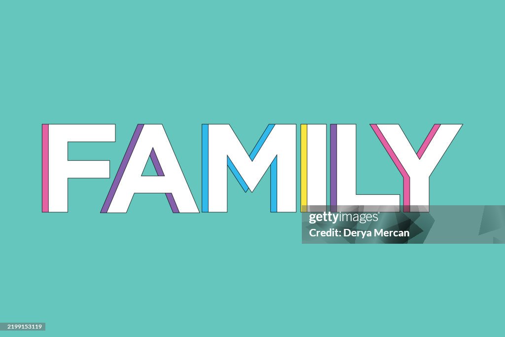 3 Lettering Color:blue Family Letteringmodern Color Lettering Templatevector Stock ...