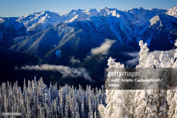 scenic view of snowcapped mountains against sky,port angeles,washington,united states,usa - northwest stock pictures, royalty-free photos & images