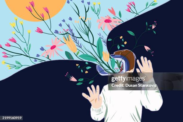vr flower simulator - child copying stock illustrations