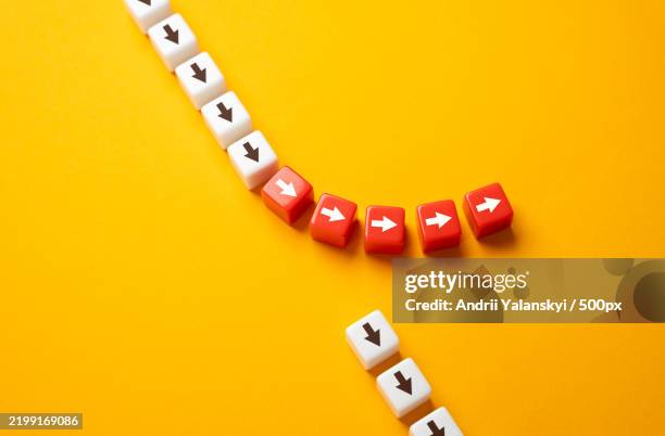 the path of the arrows deviates from the main path go off the road,deviate from the course take the risk of changing the movement and course of events - multiple paths stock pictures, royalty-free photos & images