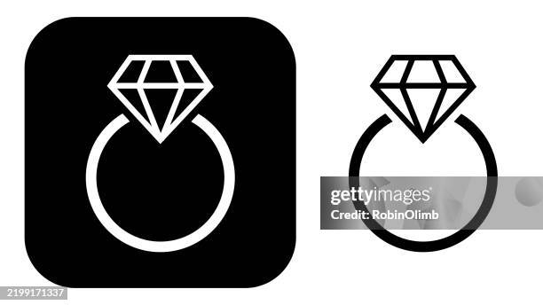 black and white diamond ring icons - diamond ring on white stock illustrations