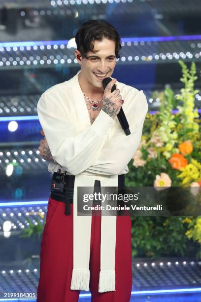 Damiano David attends the 75th Sanremo Music Festival 2025 at Teatro Ariston on February 12, 2025 in Sanremo, Italy.