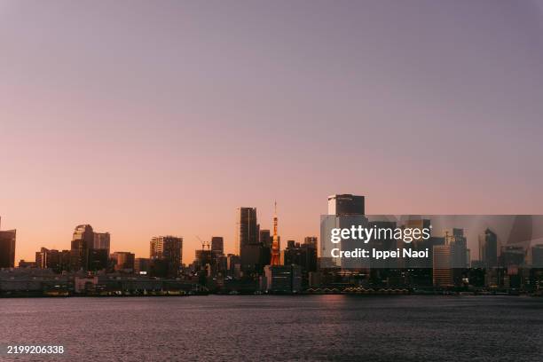 tokyo skyline and tokyo bay at sunset - tokyo tower stock pictures, royalty-free photos & images