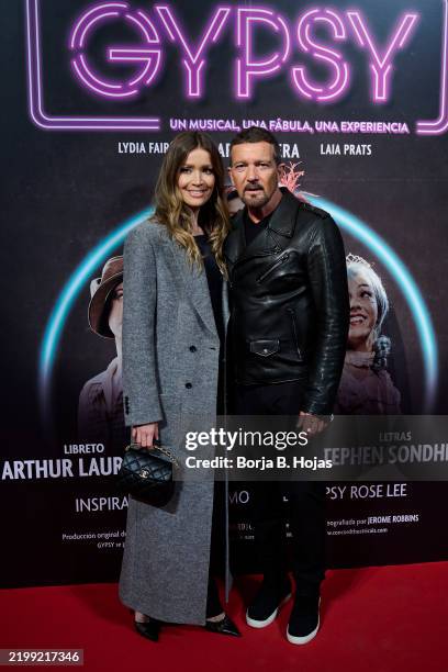 Nicole Kimpel and Antonio Banderas attend to the premiere of "Gipsy. The Musical" theatre play on February 12, 2025 in Madrid, Spain.