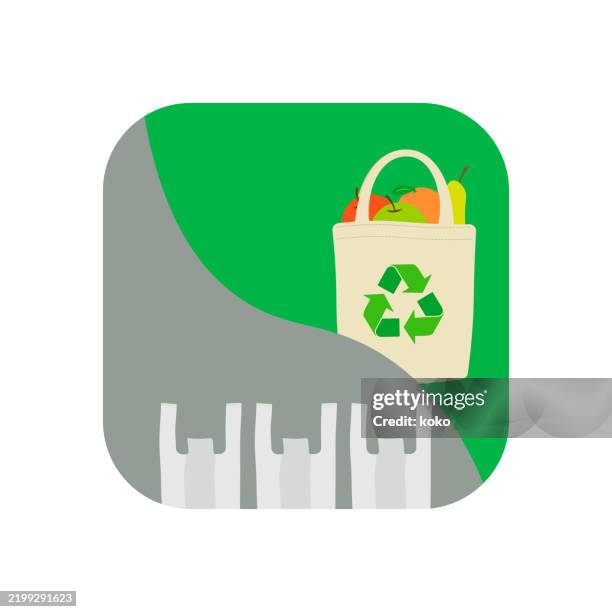 sustainability, eco bag. disposable plastic bag. reusable cloth bag instead of plastic bag. - microplastic pollution stock illustrations