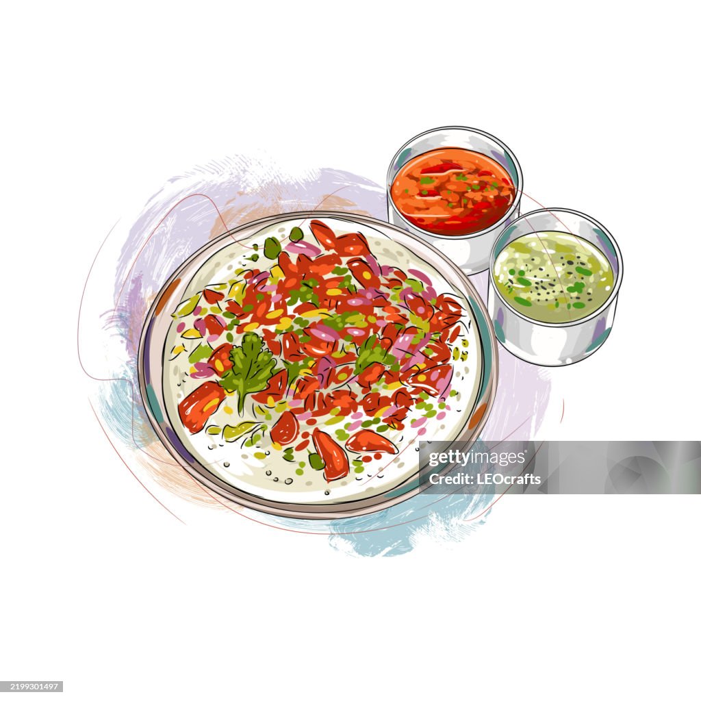 Colazione dell'India meridionale Uttappam o Uttappa servita con chutney e sambar