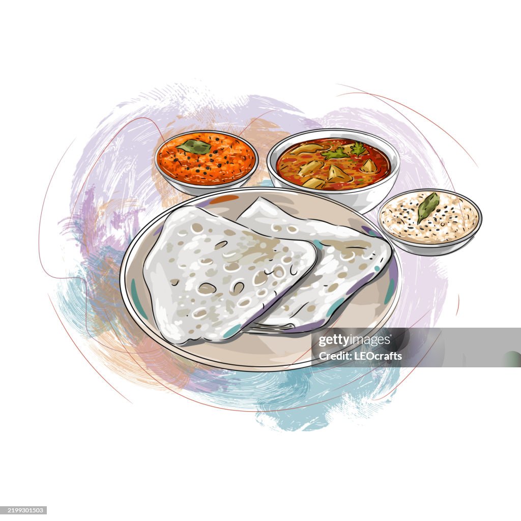 South Indian Breakfast Neeru Dosa served with Chutney and Sambar