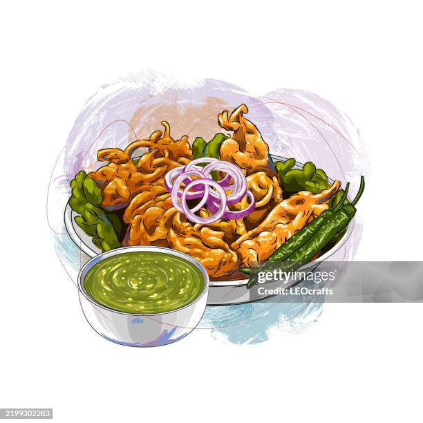 indian snack onion pakora/pakoda - pakora stock illustrations