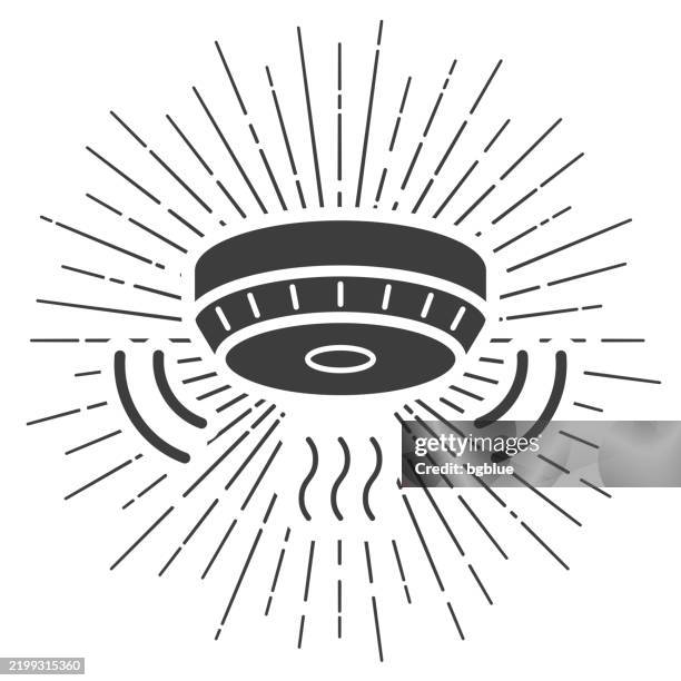 ilustraciones, imágenes clip art, dibujos animados e iconos de stock de detector de humo. icono con rayos de sol sobre fondo blanco - smoke-detector-with-smoke