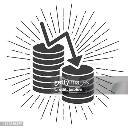 Money decrease. Icon with sunbursts on white background Money decrease. Icon with sunbursts on white background