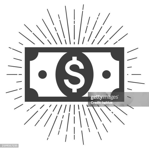 dollar banknote. icon with sunbursts on white background - vintage dollar sign white background stock illustrations