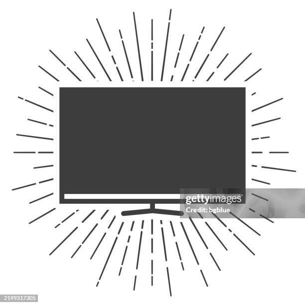 tv. icon with sunbursts on white background - vintage television white background stock illustrations