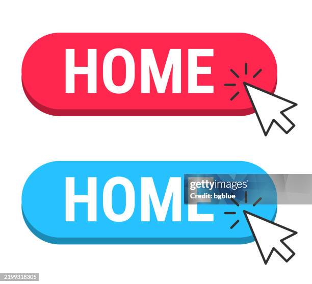 home - red and blue buttons with cursor on white background - home button vector stock illustrations