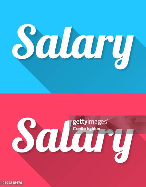 salary - flat design with long shadow on blue and red background - pay gap stock illustrations