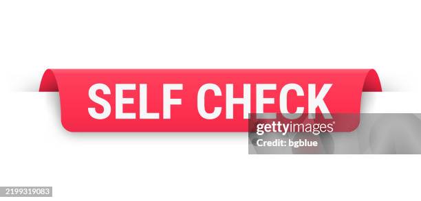 self check - red banner, bookmark, ribbon, label on white background - self service check in stock illustrations