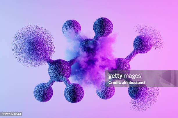 molecular structure with particles - mutation génétique photos et images de collection