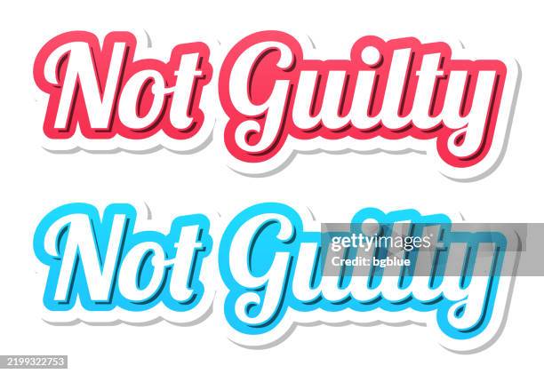 not guilty - 3d text in red and blue on white background - guilt free stock illustrations