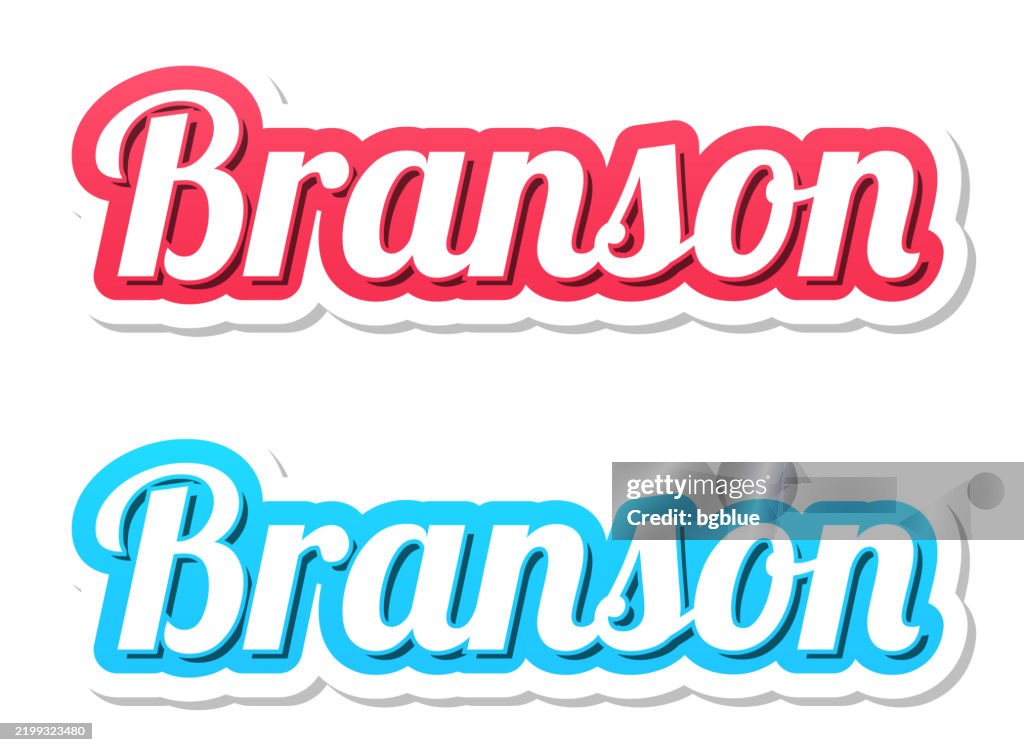 Branson - 3D Text in red and blue on white background