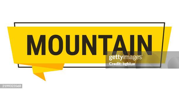mountain - yellow speech bubble on white background - summit logo stock illustrations