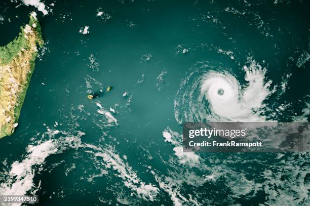 cyclone vince 20250209 cloud map indian ocean 3d render color - cyclone stock pictures, royalty-free photos & images