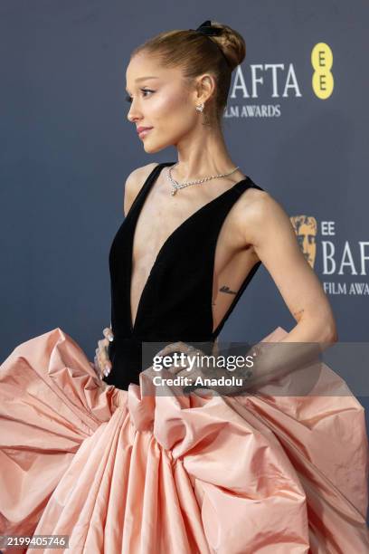 Ariana Grande attends the EE BAFTA British Academy Film Awards at the Royal Festival Hall, Southbank Centre, in London, on February 16, 2025.