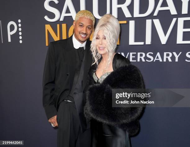 Alexander Edwards, Cher at SNL50: The Anniversary Special at 30 Rockefeller Plaza on February 16, 2025 in New York, New York.