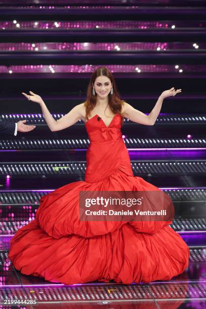 Miriam Leone attends the 75th Sanremo Music Festival 2025 at Teatro Ariston on February 13, 2025 in Sanremo, Italy.