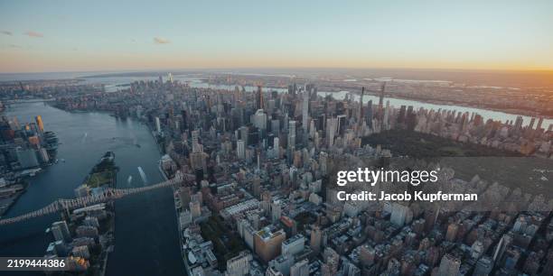 new york city aerial view of skyline in summer - upper east side manhattan stock pictures, royalty-free photos & images