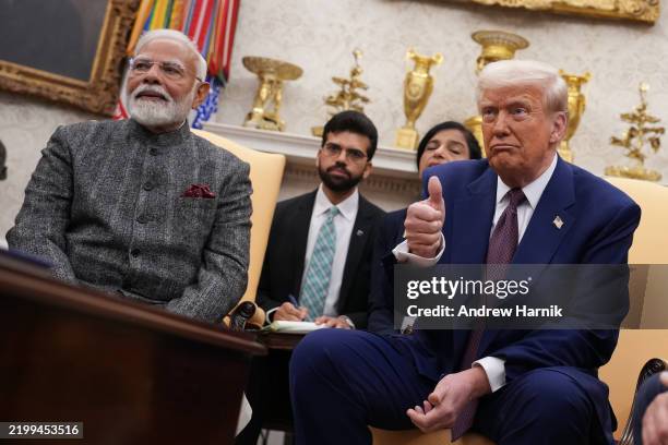 President Donald Trump and Indian Prime Minister Narendra Modi meet in the Oval Office at the White House on February 13, 2025 in Washington, DC....