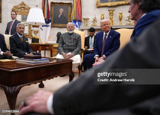 President Donald Trump and Indian Prime Minister Narendra Modi meet in the Oval Office at the White House on February 13, 2025 in Washington, DC....