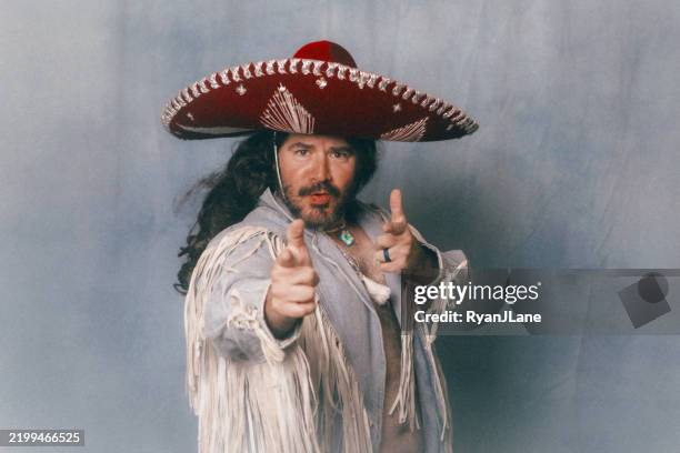 awkward retro glamour shot sombrero man - sombrero stock pictures, royalty-free photos & images